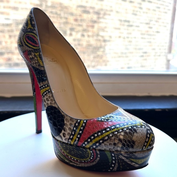 🌺 CHRISTIAN LOUBOUTIN 🌺 👠 Python Bianca Masai Platform Pumps 37.5 Multicolor - Picture 5 of 10